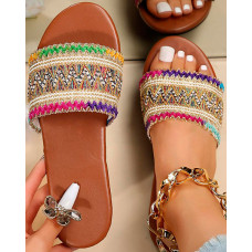 Tribal Embroidery Summer Beach Slippers - Multicolor