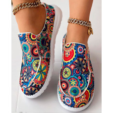 Tribal Floral Print Slip On Casual Loafers - Multicolor