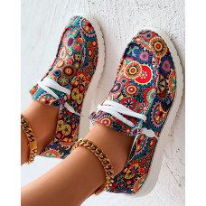 Tribal Geometric Print Lace-up Casual Slip-On - Multicolor