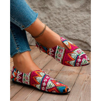 Tribal Geometric Print Point Toe Casual Loafers - red