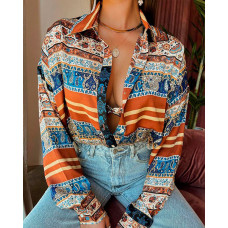 Tribal Paisley Print Button Down Shirt - Multicolor