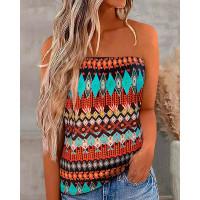 Tribal Print Bandeau Sleeveless Tank Top - black