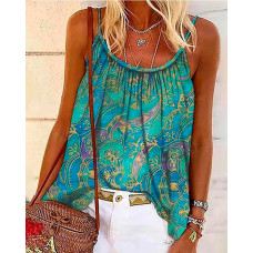 Tribal Print Flowy Cami Top - green