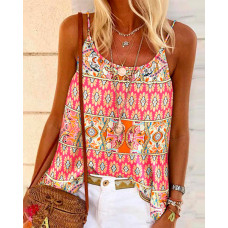 Tribal Print Flowy Cami Top - hot pink