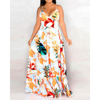 Tropical Graphic Print Sleeveless Maxi Dress - Multicolor