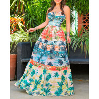 Tropical Print Bandeau Maxi Dress - Multicolor