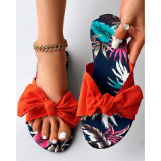 Tropical Print Bowknot Decor Slippers - orange