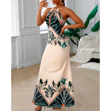 Tropical Print Spaghetti Strap Maxi Dress - Multicolor