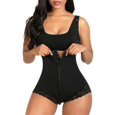 Tummy Control Body Shaper Zip Front Lace Shapewear - black