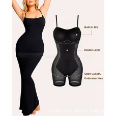 Tummy Control Butt Lifting 2-In-1 Shapewear Dress - black