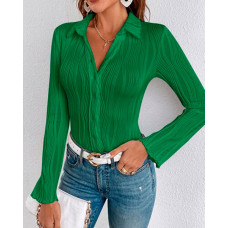 Turn-down Collar Buttoned Textured Shirt - green