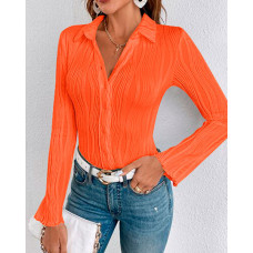 Turn-down Collar Buttoned Textured Shirt - orange