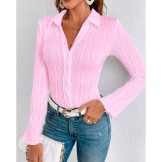 Turn-down Collar Buttoned Textured Shirt - pink