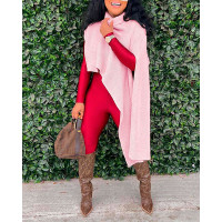 Turtleneck Split Sleeve Asymmetrical Sweater - pink