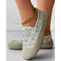 Tweed Braided Slip On Loafers - beige