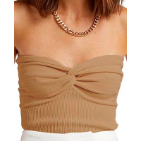 Twist Front Bandeau Tank Top - khaki