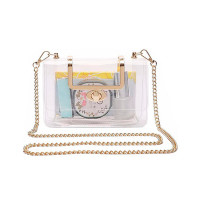 Twist Lock Clear See Through Satchel Bag With Inner Pouch - gold