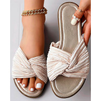 Twisted Bowknot Peep Toe Summer Slippers - gold