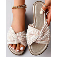 Twisted Bowknot Peep Toe Summer Slippers - gold