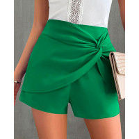 Twisted High Waist Casual Shorts - green