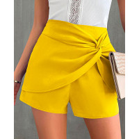 Twisted High Waist Casual Shorts - yellow