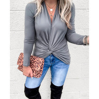 Twisted Ruched Long Sleeve Top - gray