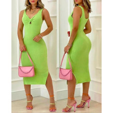 Twsit Decor Cutout Side Slit Tank Dress - light green