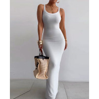 U-Neck Spaghetti Strap Maxi Dress - white