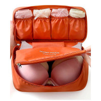 Underwear Organizer Large Compartment Lightweight Double Layer Cosmetic Bag Bra Bag - orange