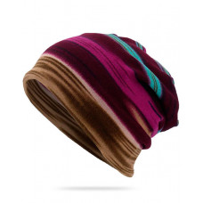 Unisex Multi-purpose Hat Neck Warmer Contrasting Colors Striped Skull Hat - purple