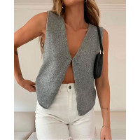 V-Neck Buttoned Vest Coat - gray