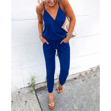 V-Neck Cami Jumpsuit - blue