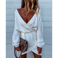 V-Neck Tied Detail Wrap Dress - white