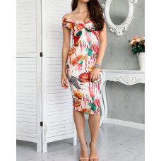 V-Neck Twisted Front Floral Butterfly Print Dress - Multicolor