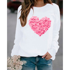 Valentine's Day Floral Heart Print Long Sleeve Top - white