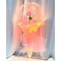 Valentine's Day Gift Rose Flower Bouquet Luminous Bobo Balloon With LED Lights - pink