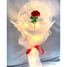 Valentine's Day Gift Rose Flower Bouquet Luminous Bobo Balloon With LED Lights - white