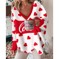 Valentine's Day Heart Love Print Batwing Sleeve Top - white