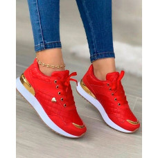 Valentine's Day Heart Pattern Quilted Lace-up Sneakers - red