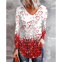 Valentine's Day Heart Print Colorblock Top - red