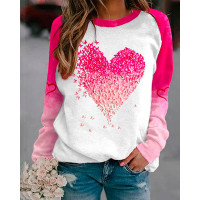 Valentine's Day Heart Print Long Sleeve Top - pink