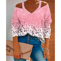 Valentine's Day Leopard Print Cold Shoulder Top - pink