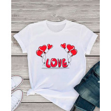 Valentine's Day O-Neck Heart Print Short Sleeve T-shirt - style2