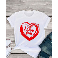 Valentine's Day O-Neck Heart Print Short Sleeve T-shirt - style4