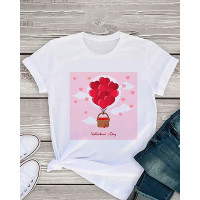 Valentine's Day O-Neck Heart Print Short Sleeve T-shirt - style6