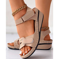 Velcro Slingback Platform Wedge Sandals - khaki