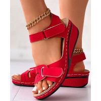 Velcro Slingback Platform Wedge Sandals - red