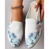 Vintage Cloud Embroidery Pearls Slip On Mules - white