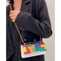 Vintage Colorblock Flap Square Shoulder Bag - white