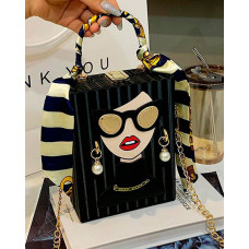 Vintage Figure Pearls Decor Evening Phone Bag - black